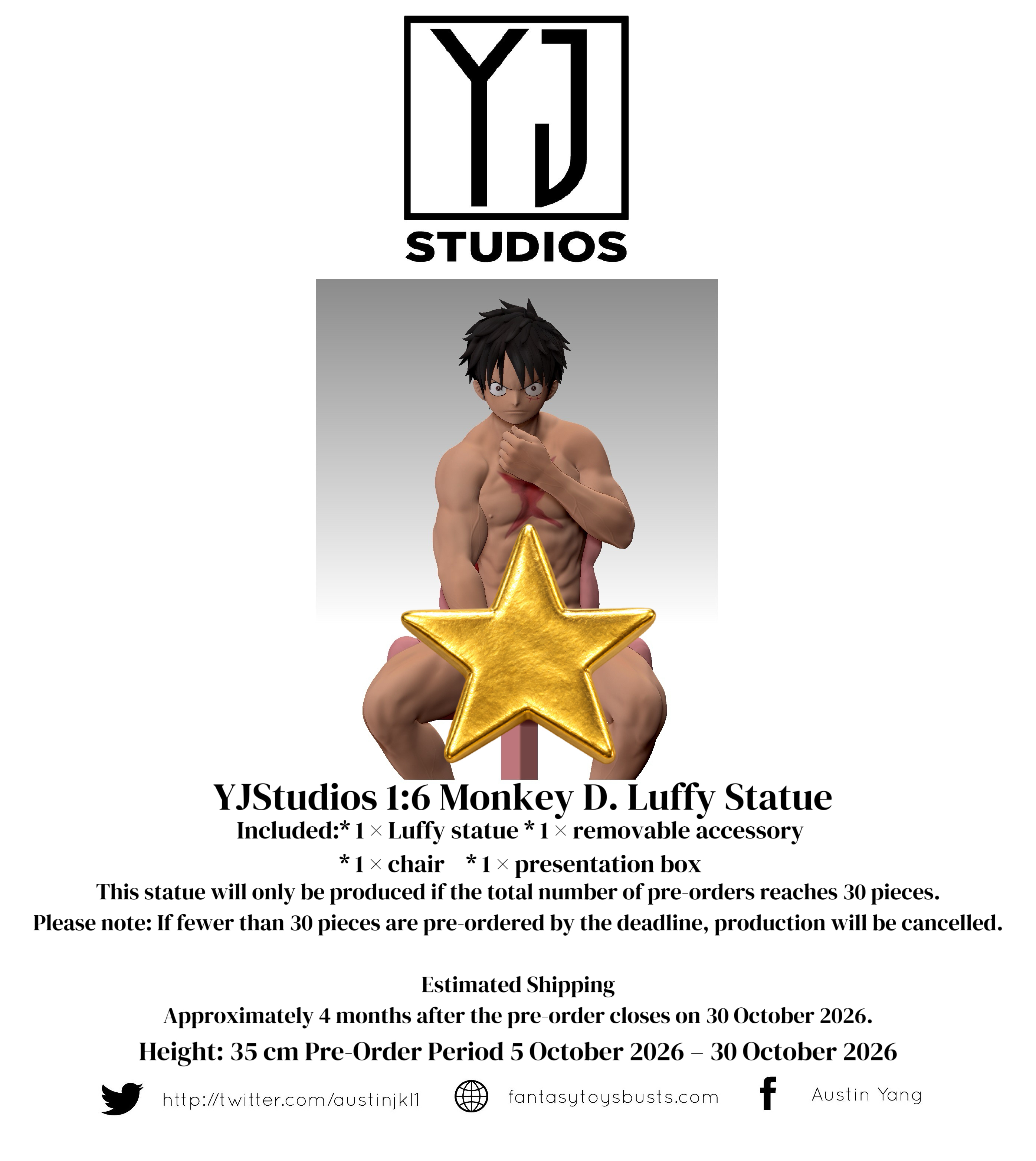 【Pre-sale】1/6 Scale Monkey D. Luffy-One Piece-YJ Studios