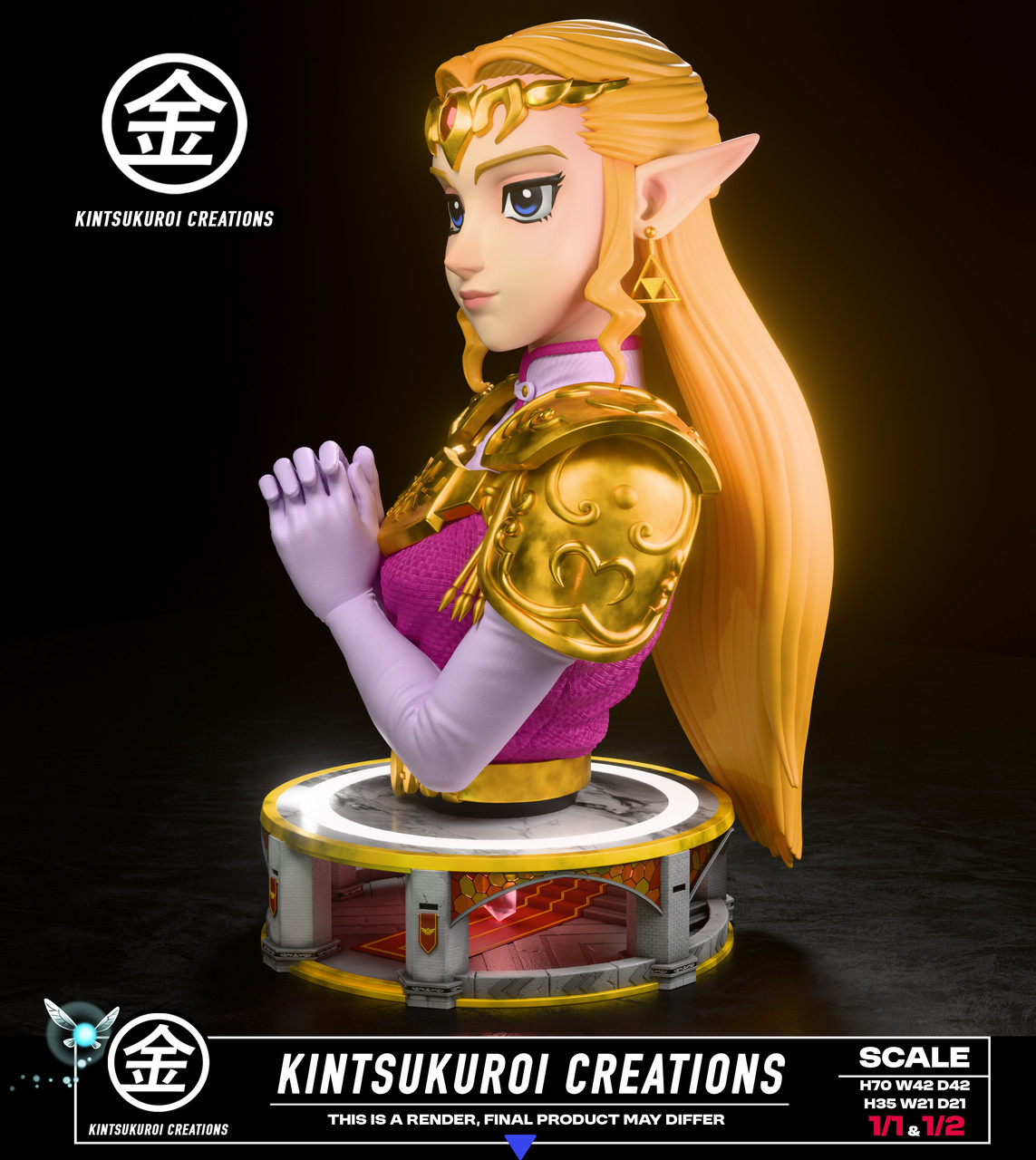 【Pre-sale】1/2 and 1/1 Scale Bust of Adult Zelda with LED-Kintsukuroi Creations Studio