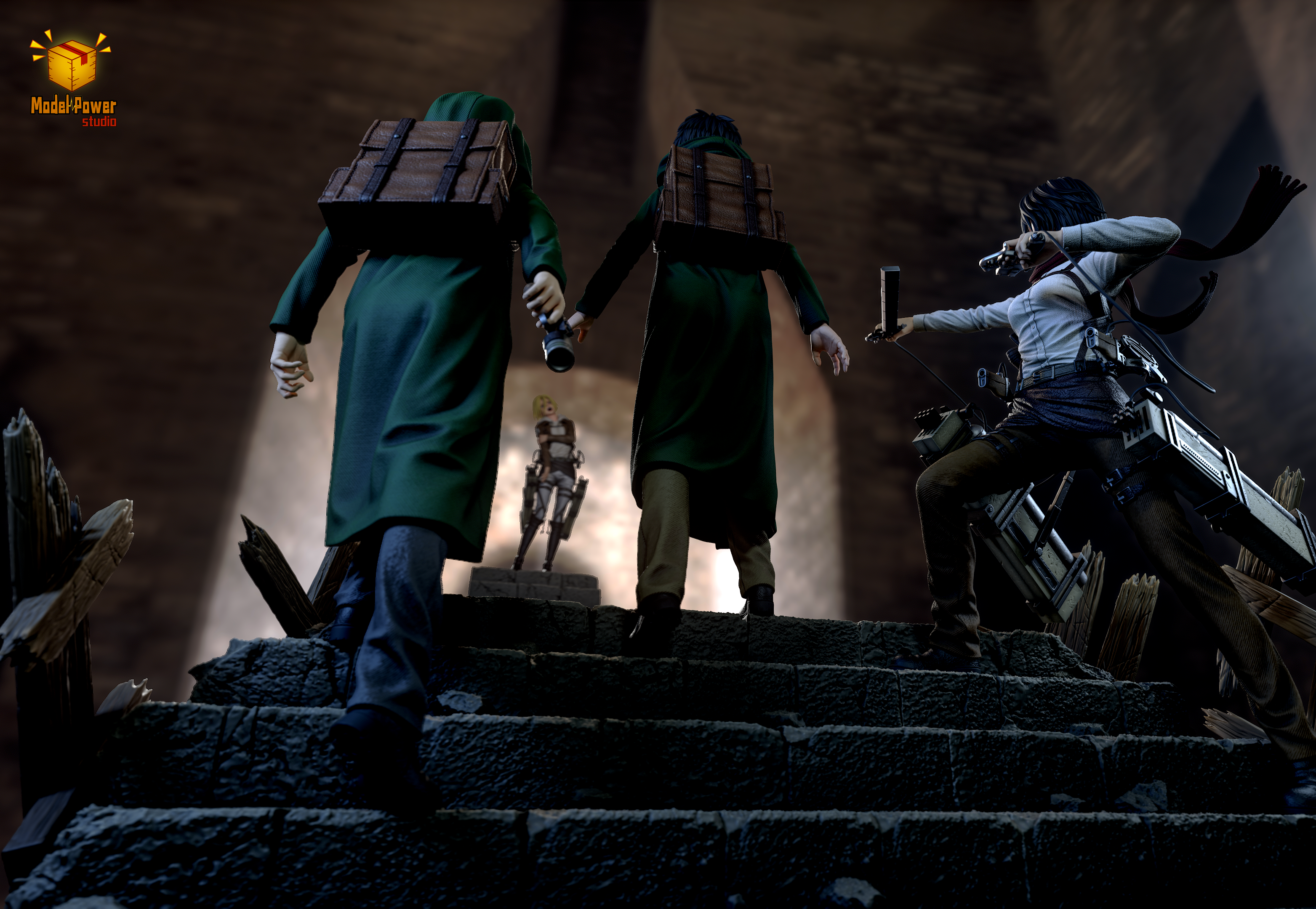 【Sold out】Basement Group Eren, Armin and Mikasa-Attack on Titan-Model Power Studio